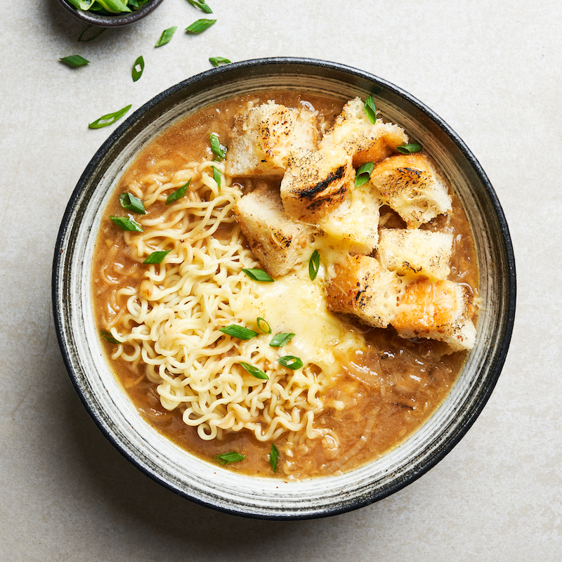Cheesy French Onion Ramen Noodle Soup